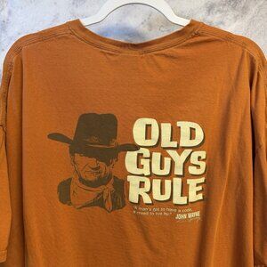 Vintage Old Guys Rule T Shirt Mens 3XL 26x29 Orange John Wayne Western